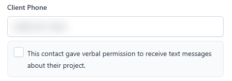 Contractor's estimate form, showing the same verbal-permission checkbox under the client's phone number